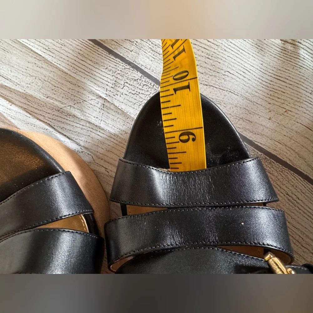 Michael Kors Black Strappy Wedge Sandals Size 8 Ankle Strap Heels